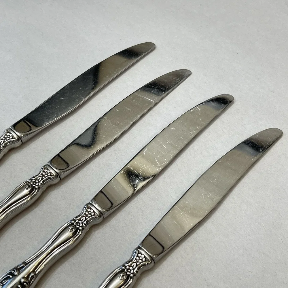 Set 4 Oneida Michelangelo Dinner Knives Cube Mark Stainless Ornate Flatware 9